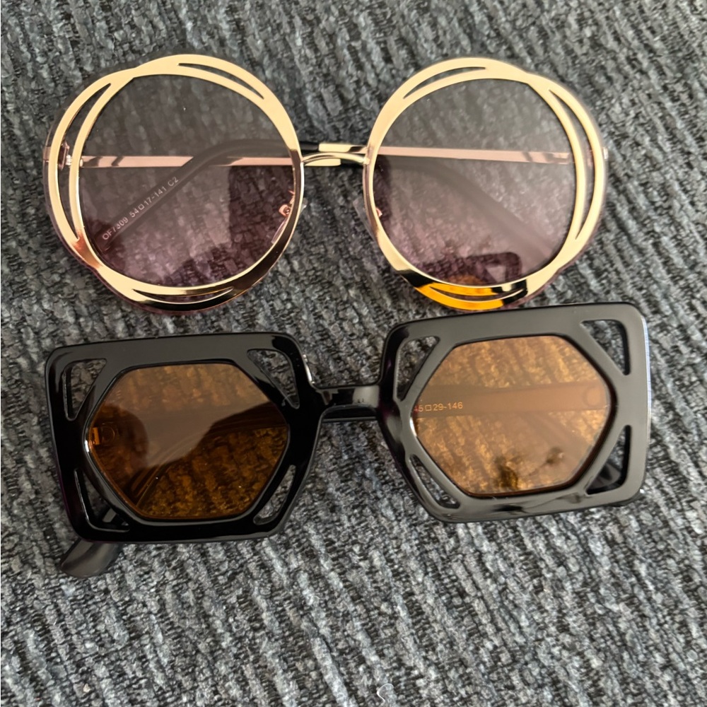 Round Gold and Black Geometric Women’s Sunglasses Set
